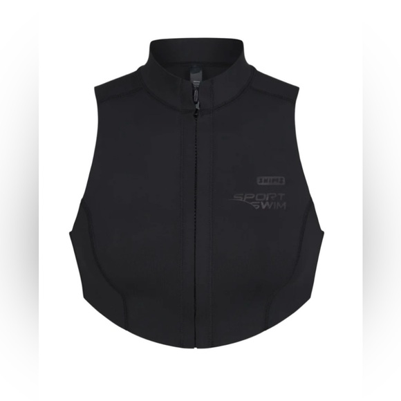 SKIMS NWT SWIM SPORT SCUBA ONYX BLACK ZIP FRONT SURF CROP TOP XXS - Picture 4 of 12